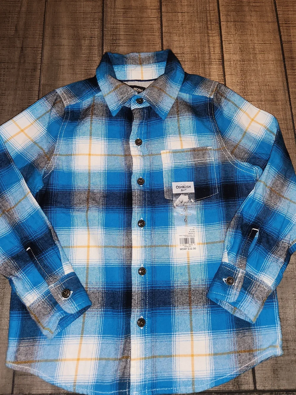 NWT OSHKOSH B'GOSH Blue Plaid Button-Down Shirt- Casual Long Sleeve